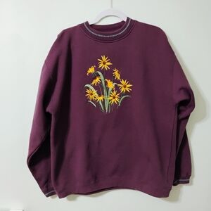 Vintage Purple Sweatshirt with Yellow Floral Embroidery No Brand Or Size Tags